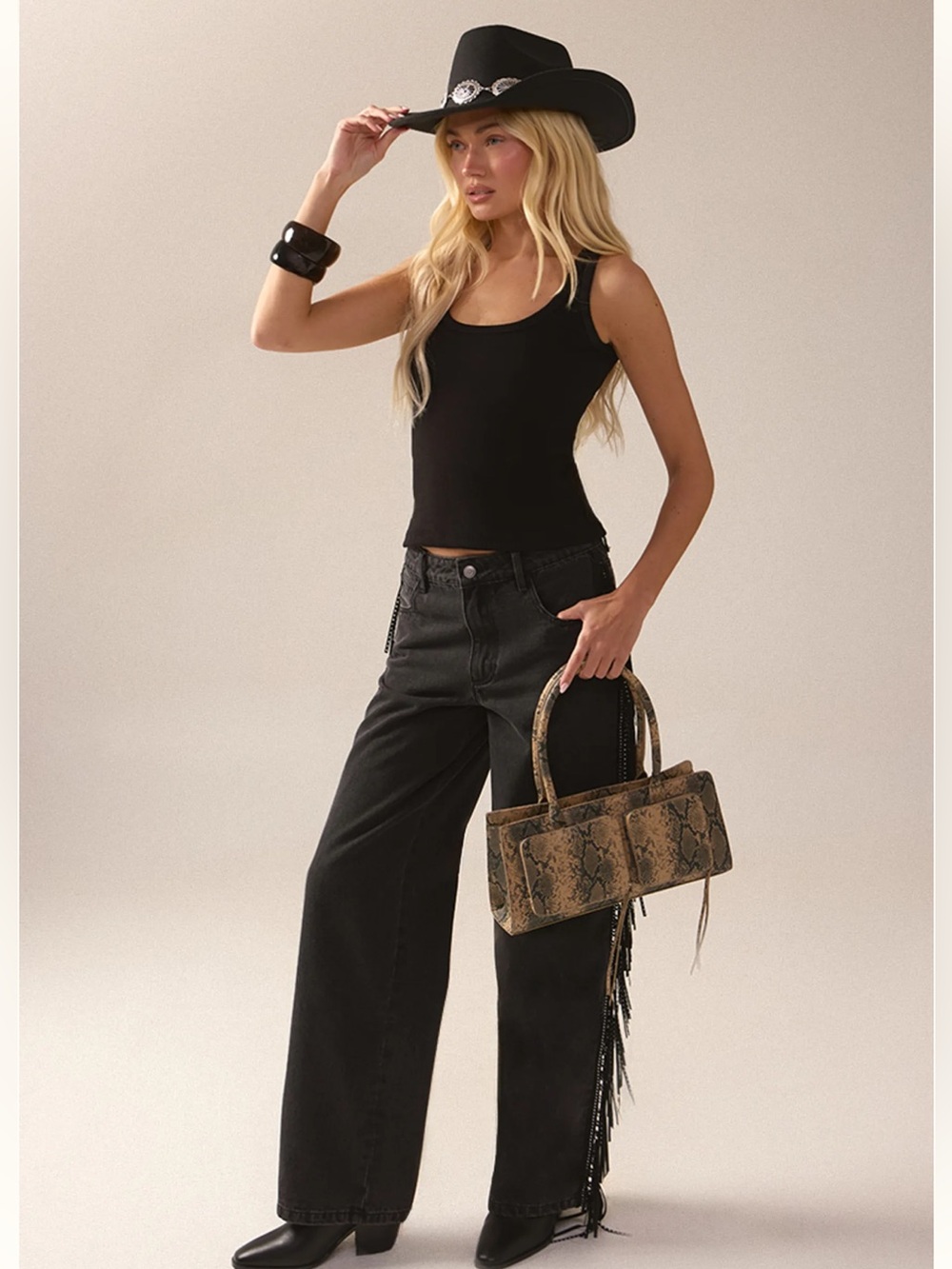 PLT studded fringe jeans